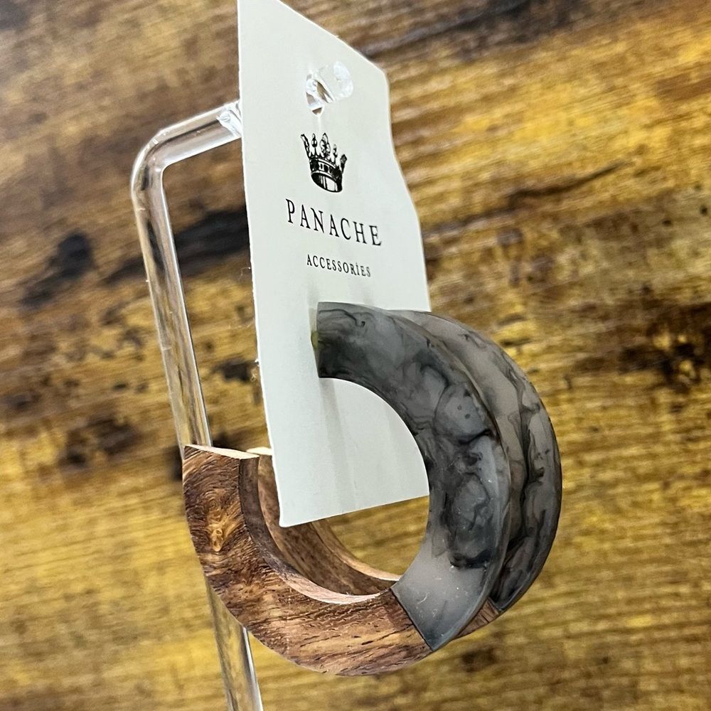 Marble Gray and Brown Wood Incomplete Hoop Studs